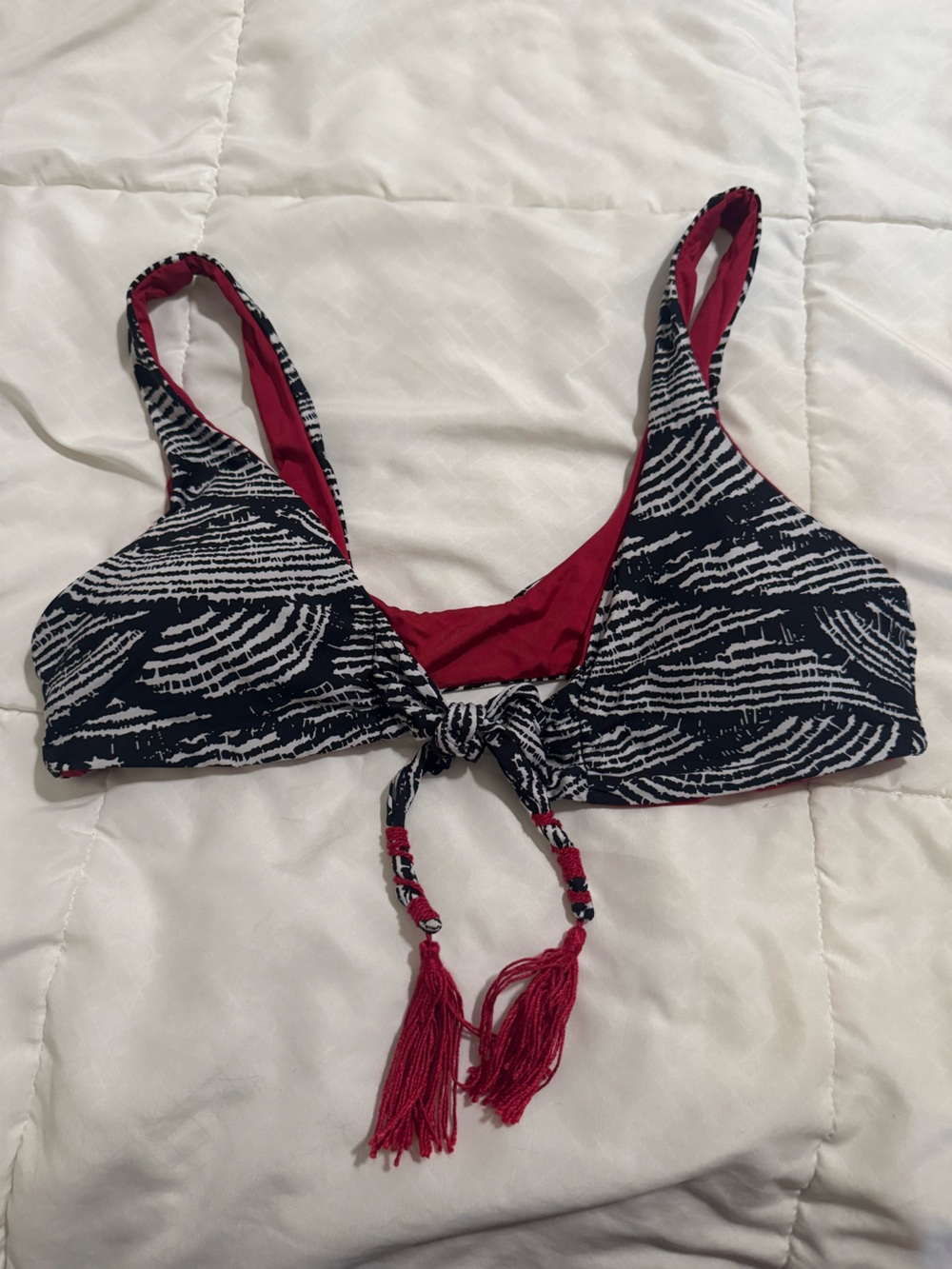 BECCA Black and White Bralette Style Swim Top with front tie